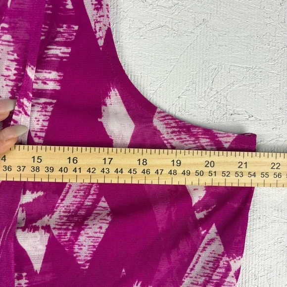 Alfani Sleeveless Artsy Pink Fuchsia Patterned Top Asymmetrical Hem Mesh Layers - Picture 6 of 7